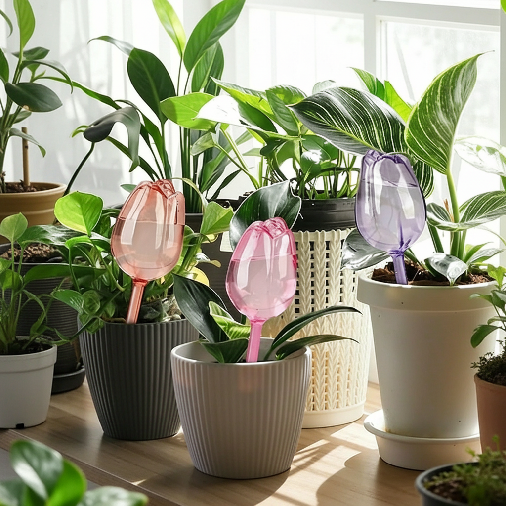 4 Piece Tulip Shaped Self Watering Globes With Narrow Mouth Design For Indoor And Outdoor Potted Plants