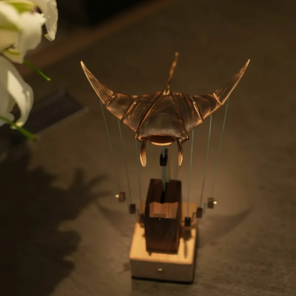 Handmade Wooden Manta Ray Automaton with Internal Gear Christmas and Balck Friday gift Statue 