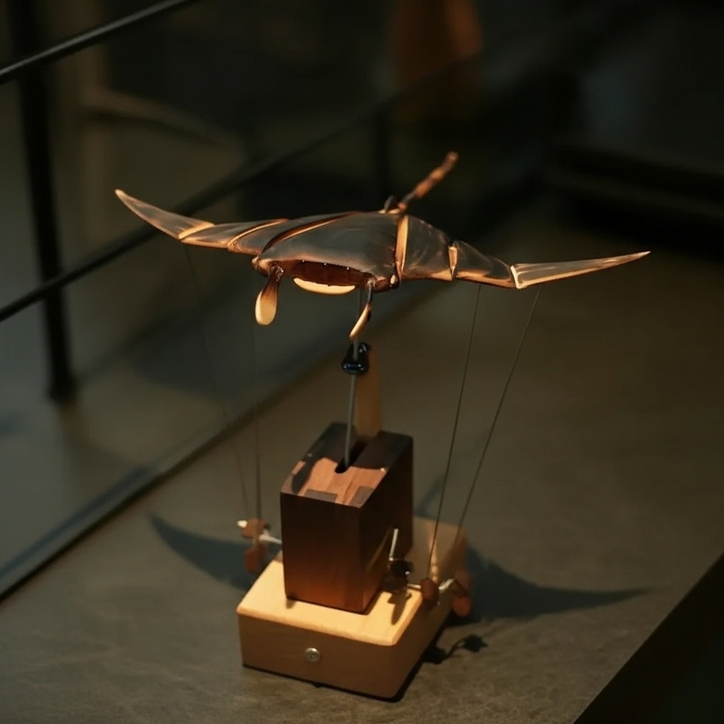 Handmade Wooden Manta Ray Automaton with Internal Gear Christmas and Balck Friday gift Statue 