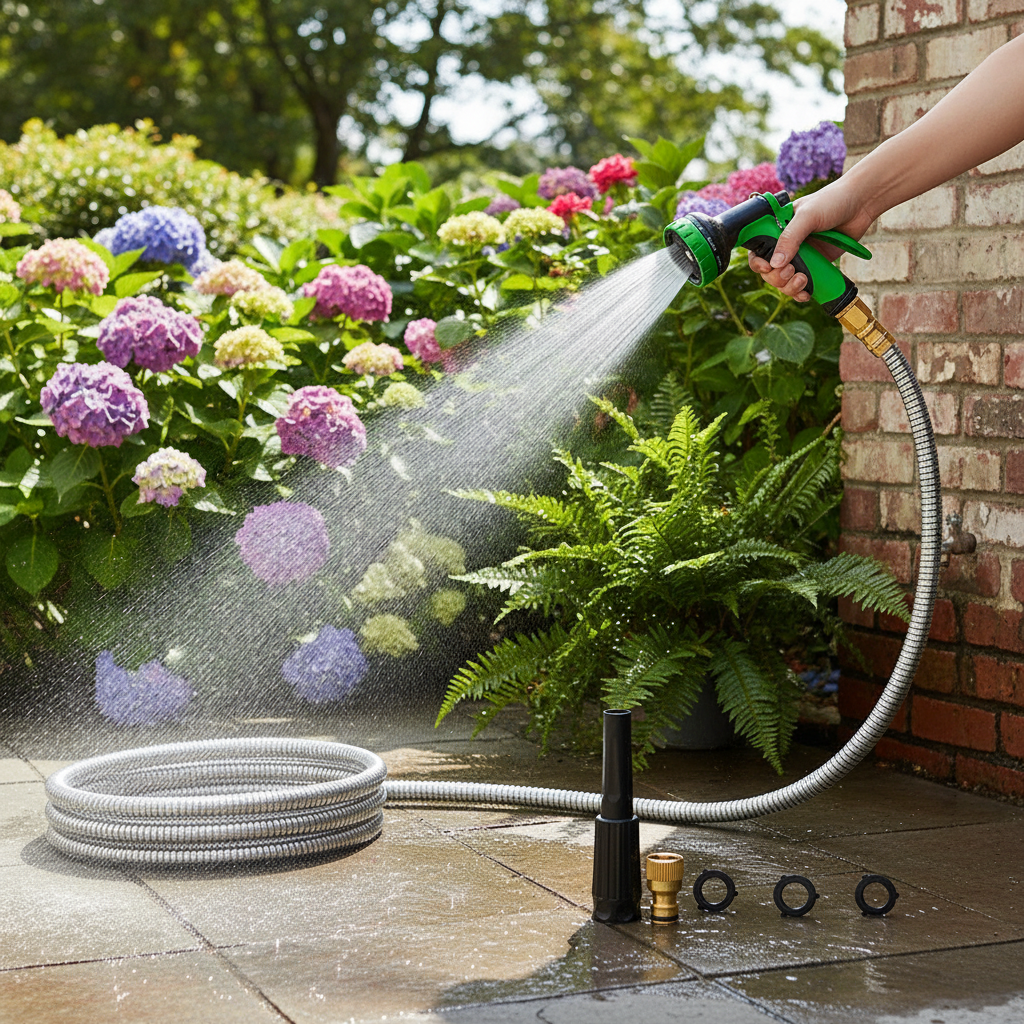 Ultra Lightweight Stainless Steel Garden Hose With Multifunction Nozzle And Sprayer
