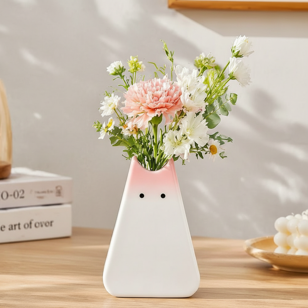 Standing Cat Flower Vase Decorative Ornament For Home Display And Decor