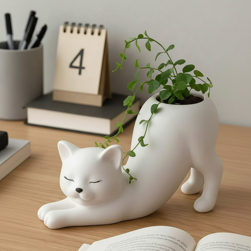1pc Cute Cartoon Plastic Animal Cat Tail Planter