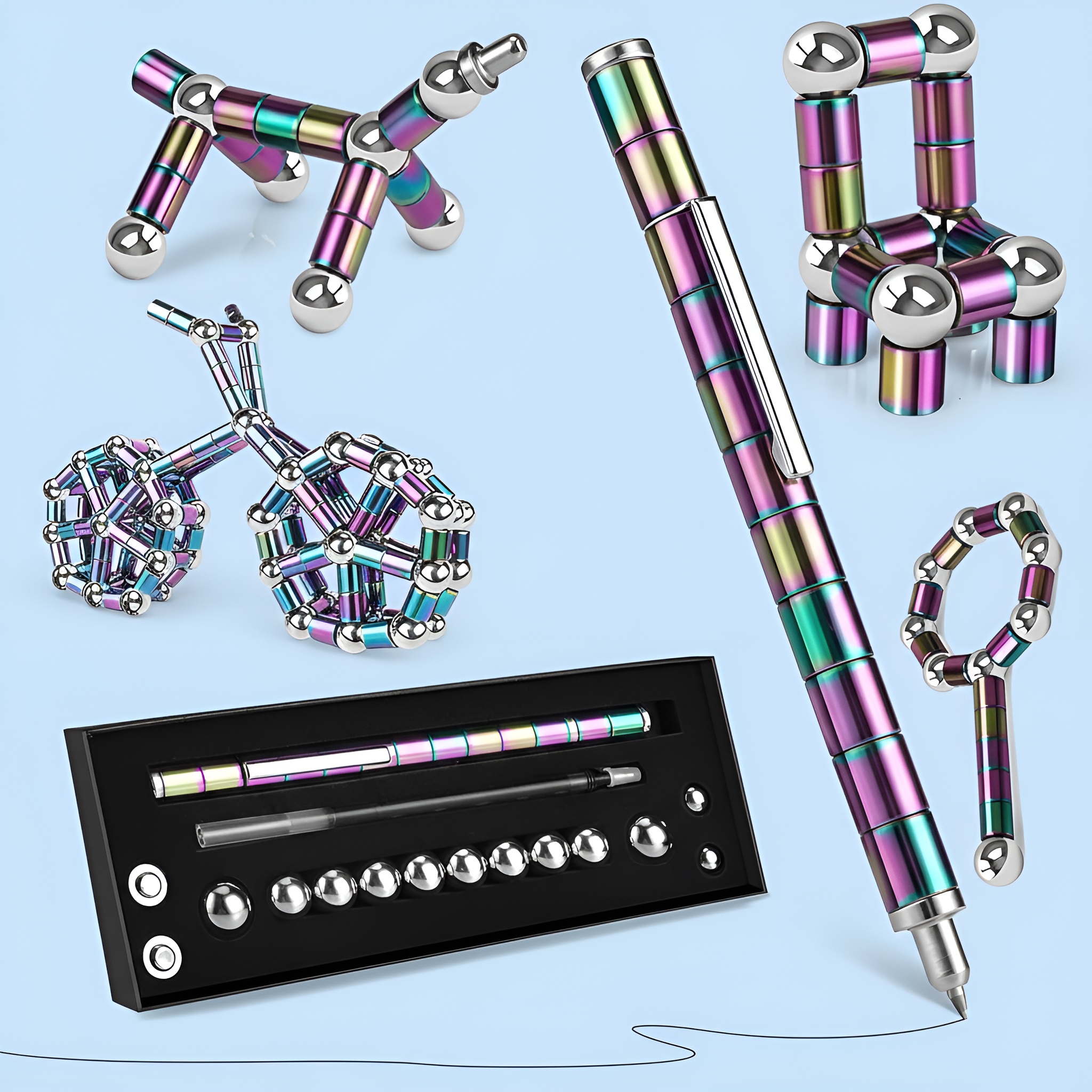 Magnetic Fidget Pen Set With Rings And Steel Balls Creative Desk Toy
