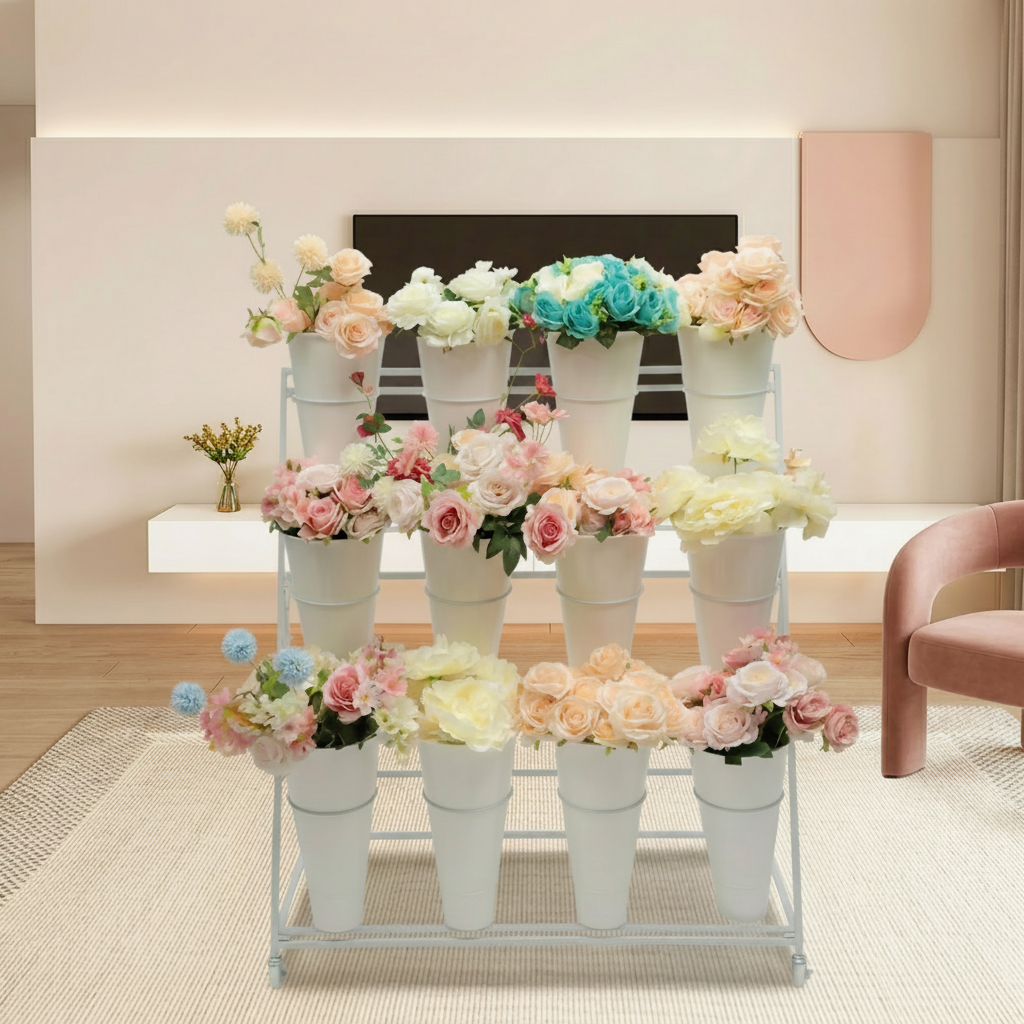 Flower Display Stand With 3 Tier Shelves For Balcony And Garden Decor