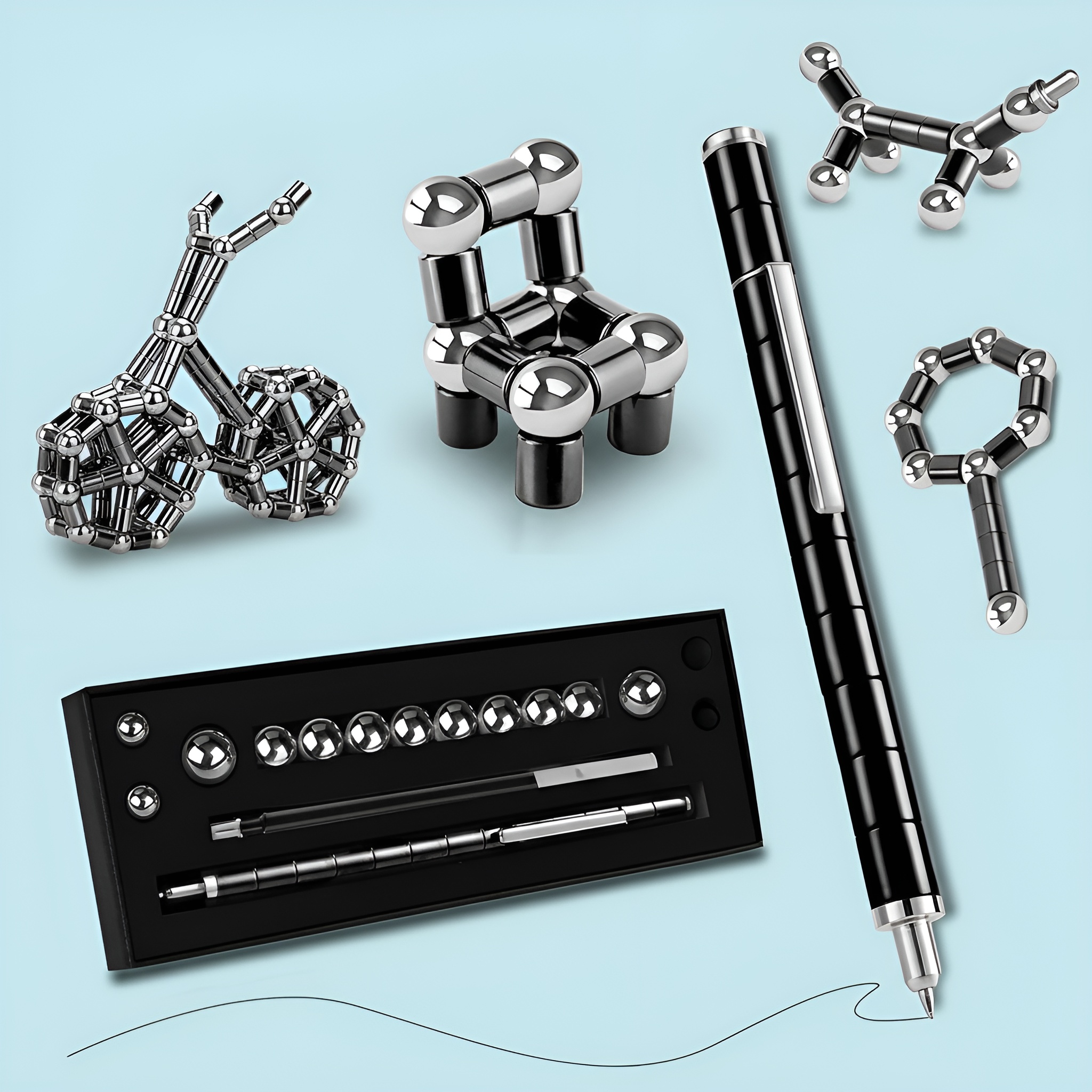 Magnetic Fidget Pen Set With Rings And Steel Balls Creative Desk Toy