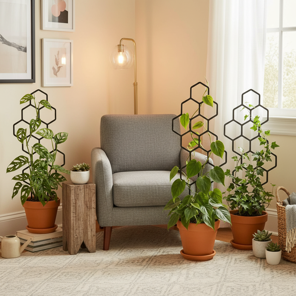 Two Piece Honeycomb Plant Trellis Rust Resistant Plastic Stakes