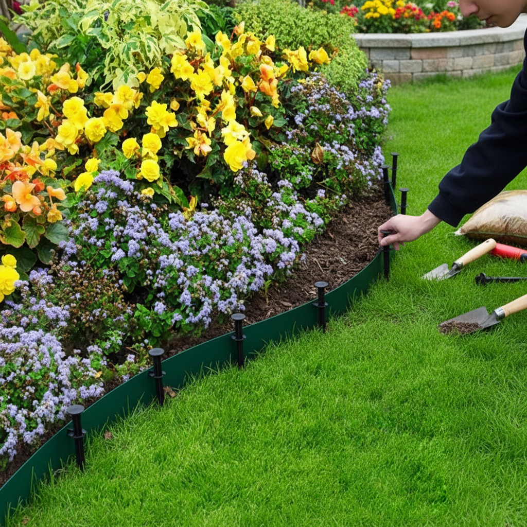 Heavy Duty Plastic Lawn Edging Stake Kit Two Inches High For Gardening Landscape Borders For Path Dividers