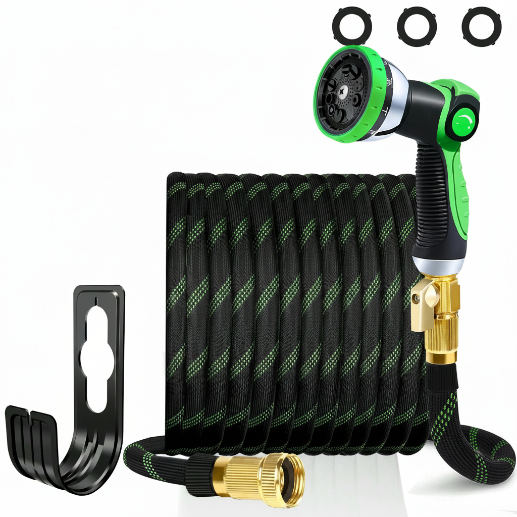 Braided Garden Hose Set With 10 Function Adjustable Spray Nozzle Lightweight Flexible Water Hose