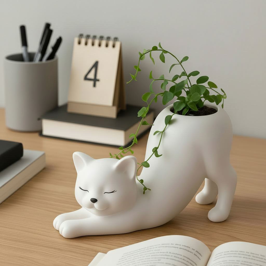1pc Cute Cartoon Plastic Animal Cat Tail Planter