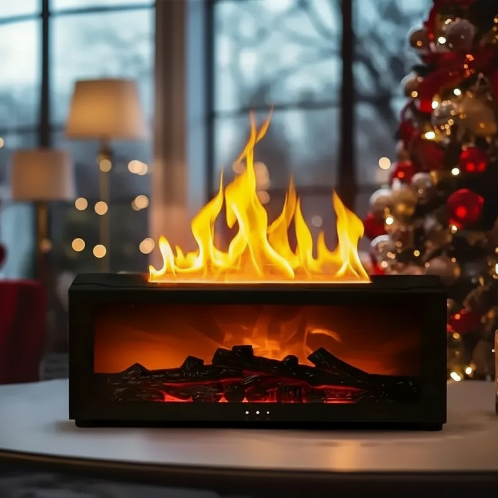 Fire Humidifier and Aroma Diffuser with 7 Color LED Flame Effect