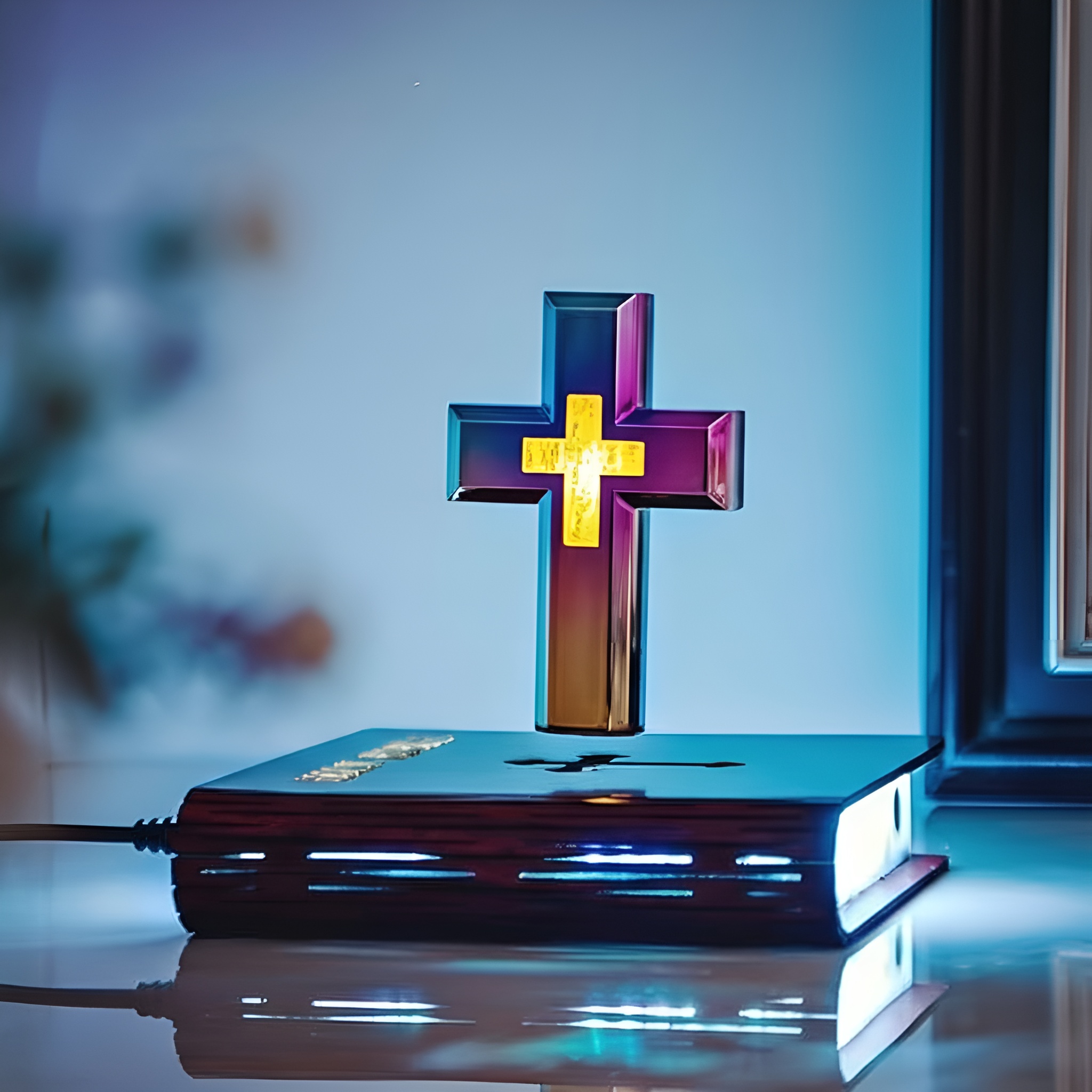 Levitating Cross Lamp With Light Base