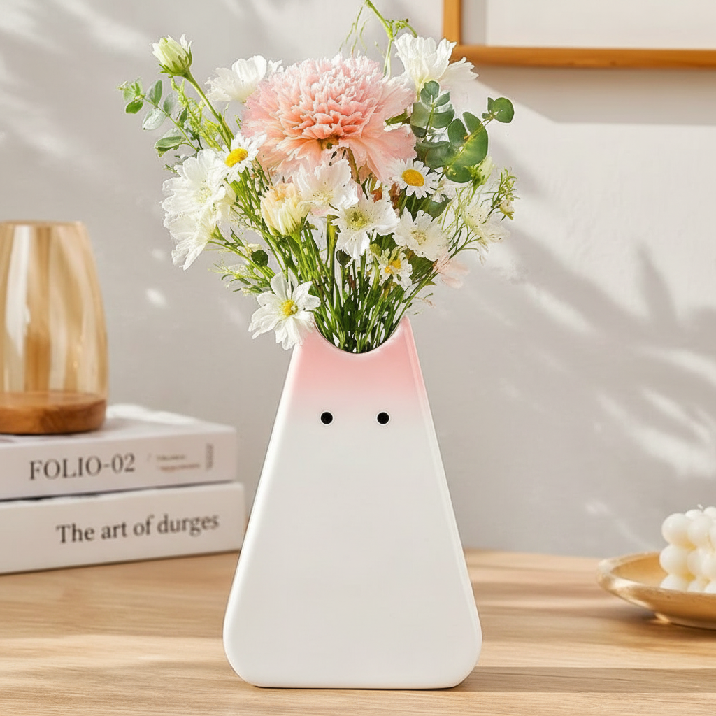 Standing Cat Flower Vase Decorative Ornament For Home Display And Decor