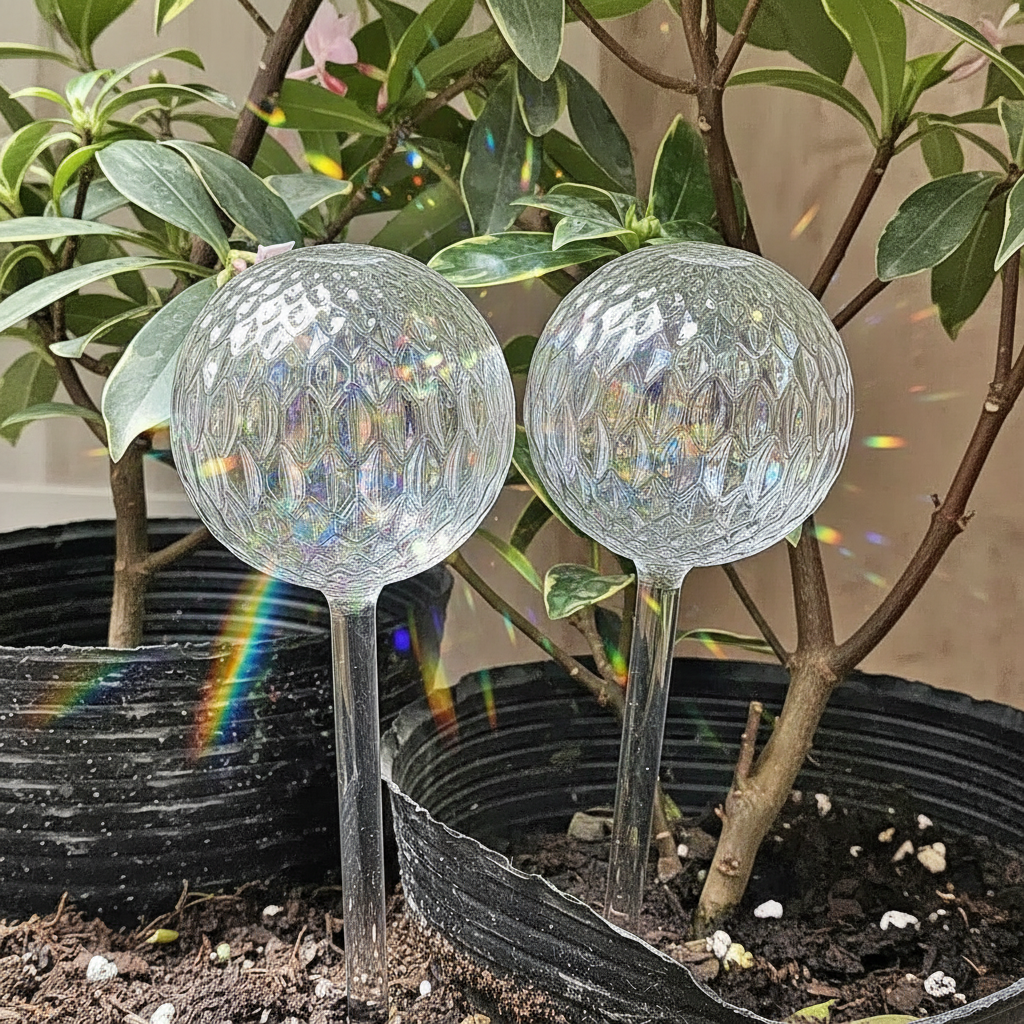 Rainbow Glass Self Watering Device Laser Round Watering Globe For Indoor Outdoor Plants