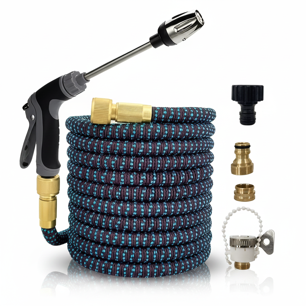 7 Piece High Retractable Car Wash Water Hose With Adjustable Nozzle For Garden Use
