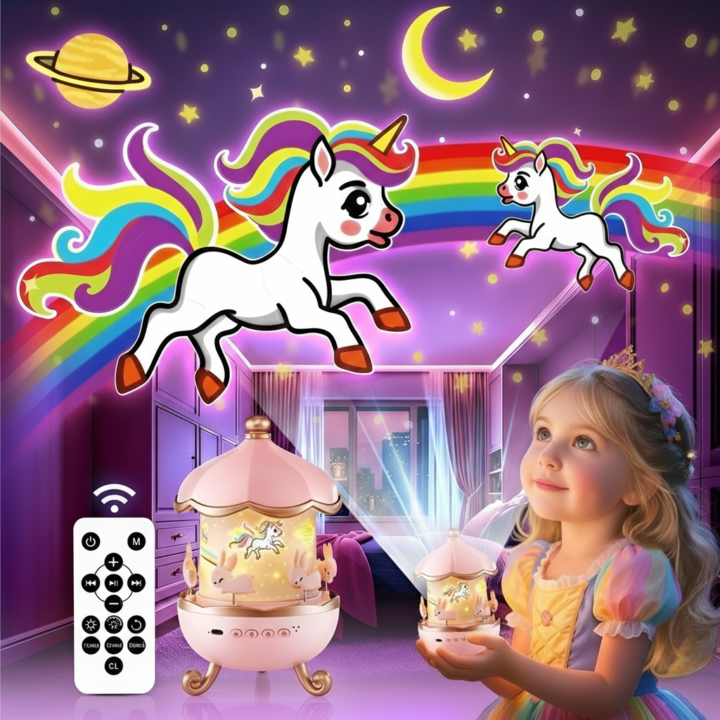 Rechargeable Night Light Projector Lamp With Music And Remote Control For Kids