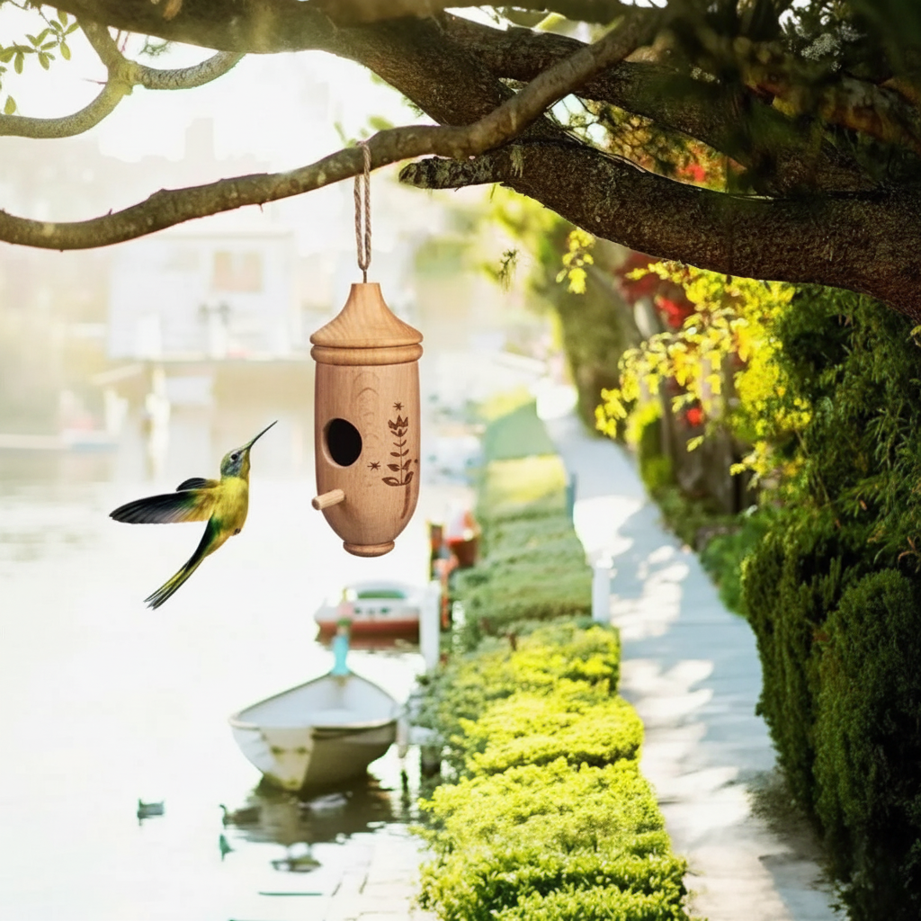 Wooden Outdoor Hanging Hummingbird Birdhouse With Rope For Gardening Gifts