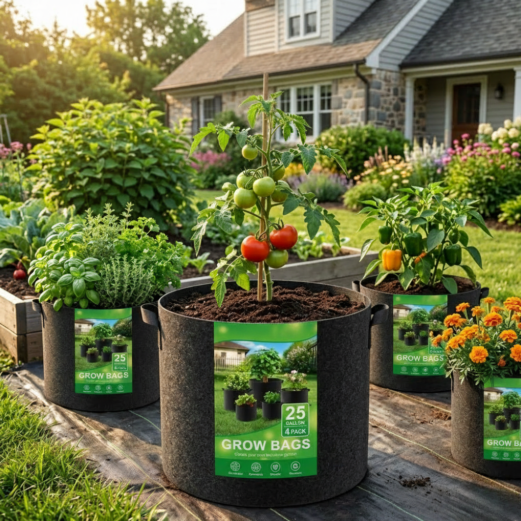 4 Packs Planter Grow Bags With Handles With 5 Gallon Capacity