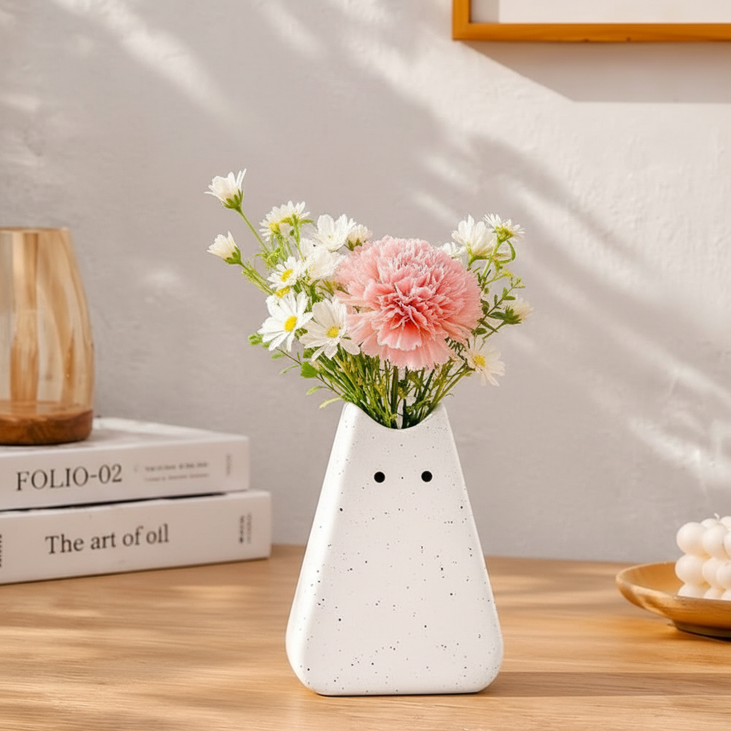 Speckled Cat Shape Ceramic Flower Vase For Home Decor