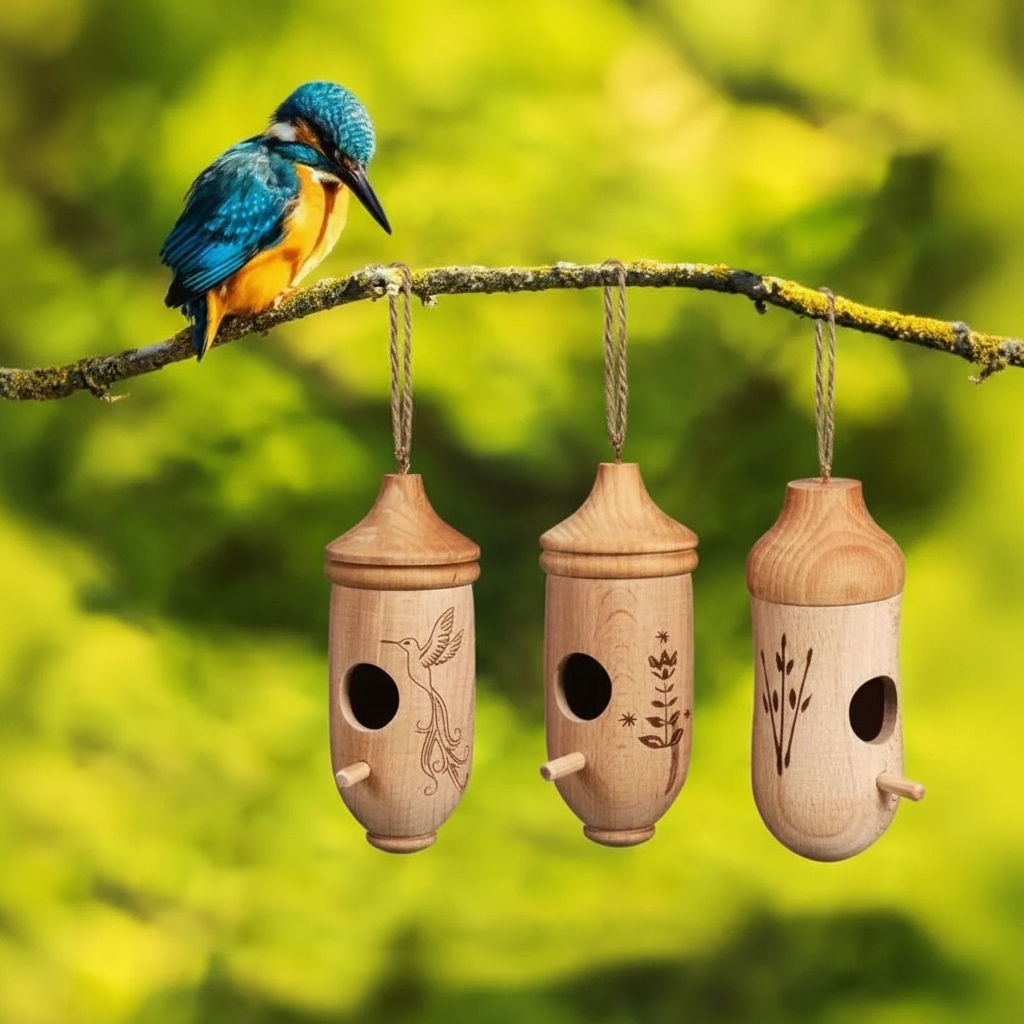 Wooden Outdoor Hanging Hummingbird Birdhouse With Rope For Gardening Gifts
