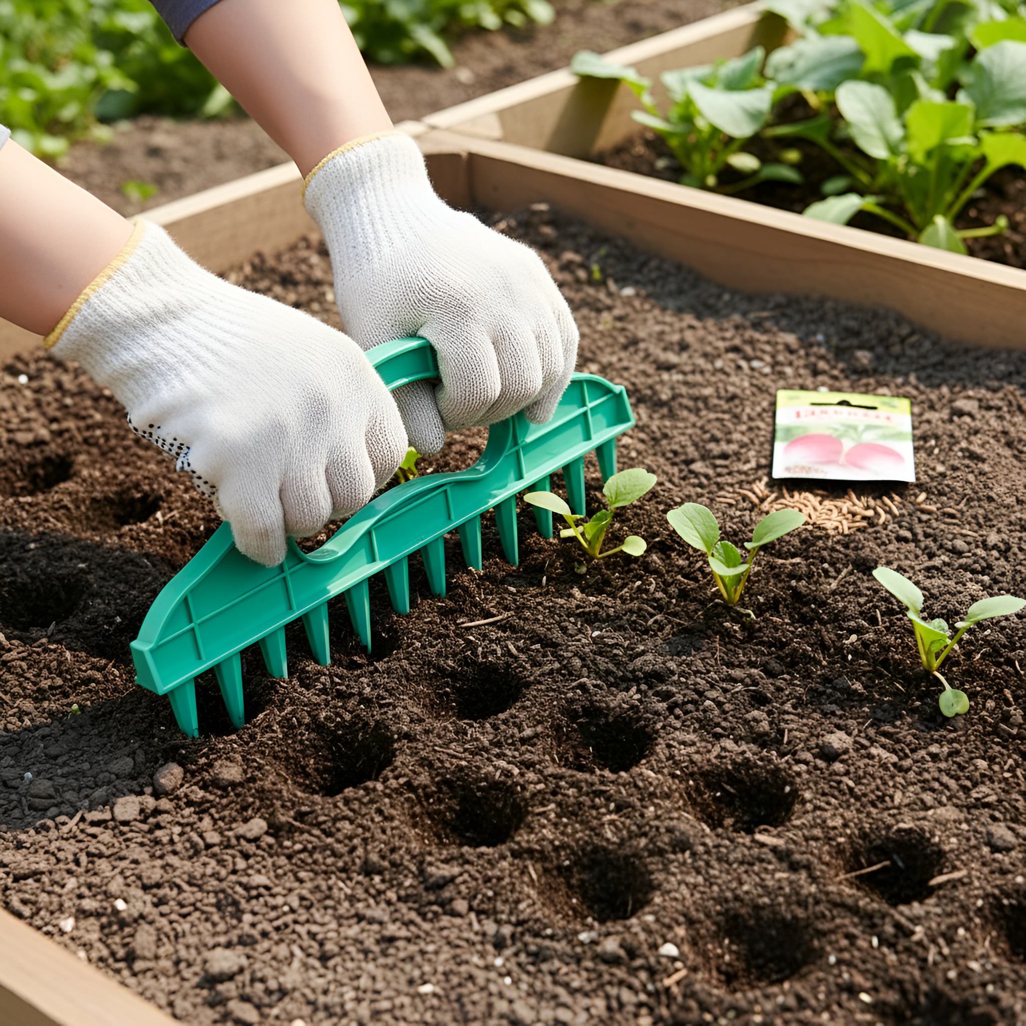 Seed Sowing Tool With Soil Drill And Plant Spacing For Garden