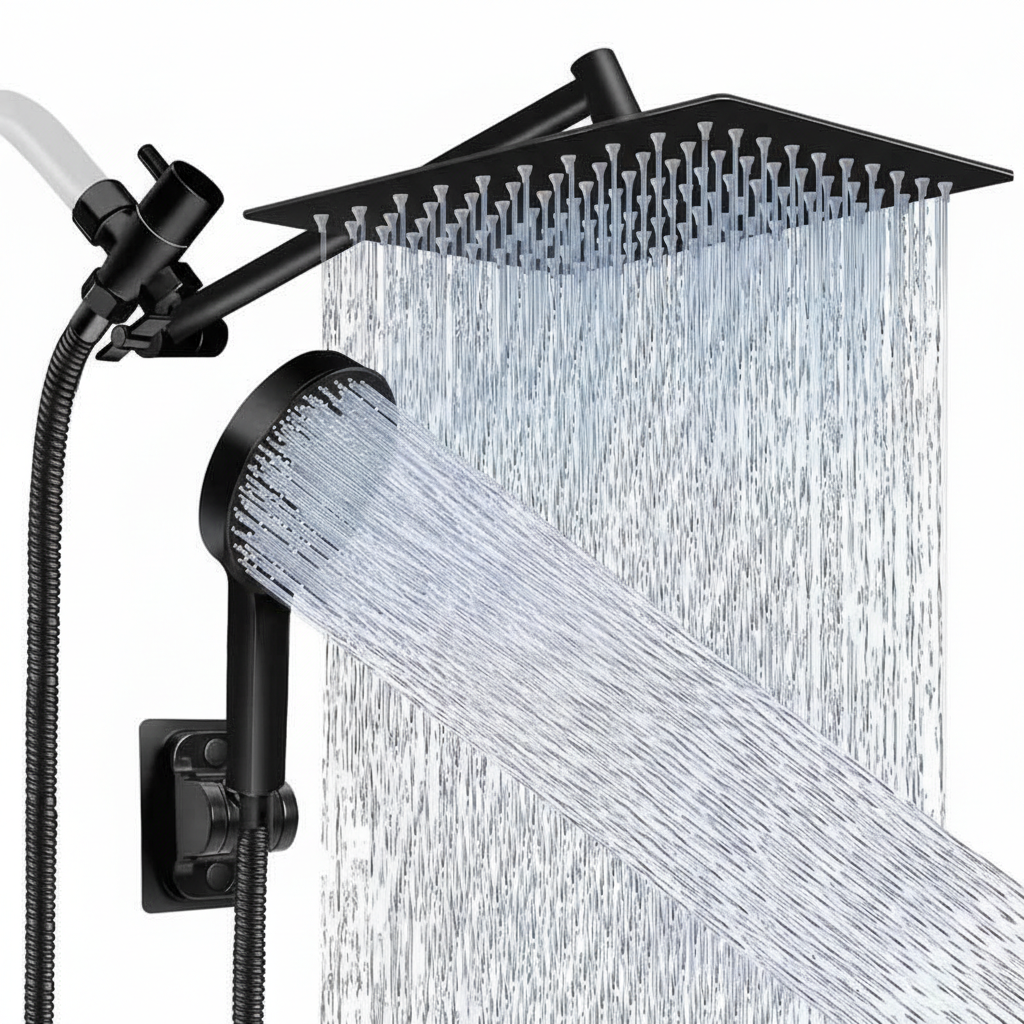 Rainfall And Handheld Shower Combo With Adjustable Arm