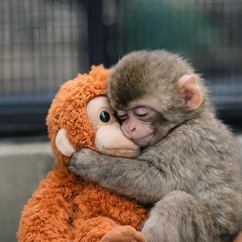 Little Monkey and Orange Stuffed Toy