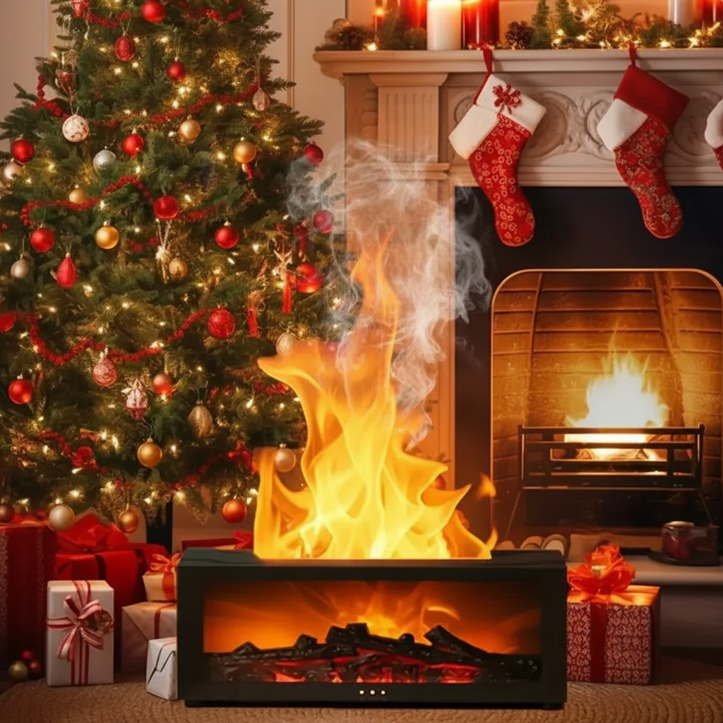 Fire Humidifier and Aroma Diffuser with 7 Color LED Flame Effect