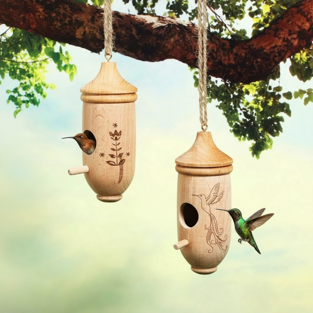 Wooden Outdoor Hanging Hummingbird Birdhouse With Rope For Gardening Gifts
