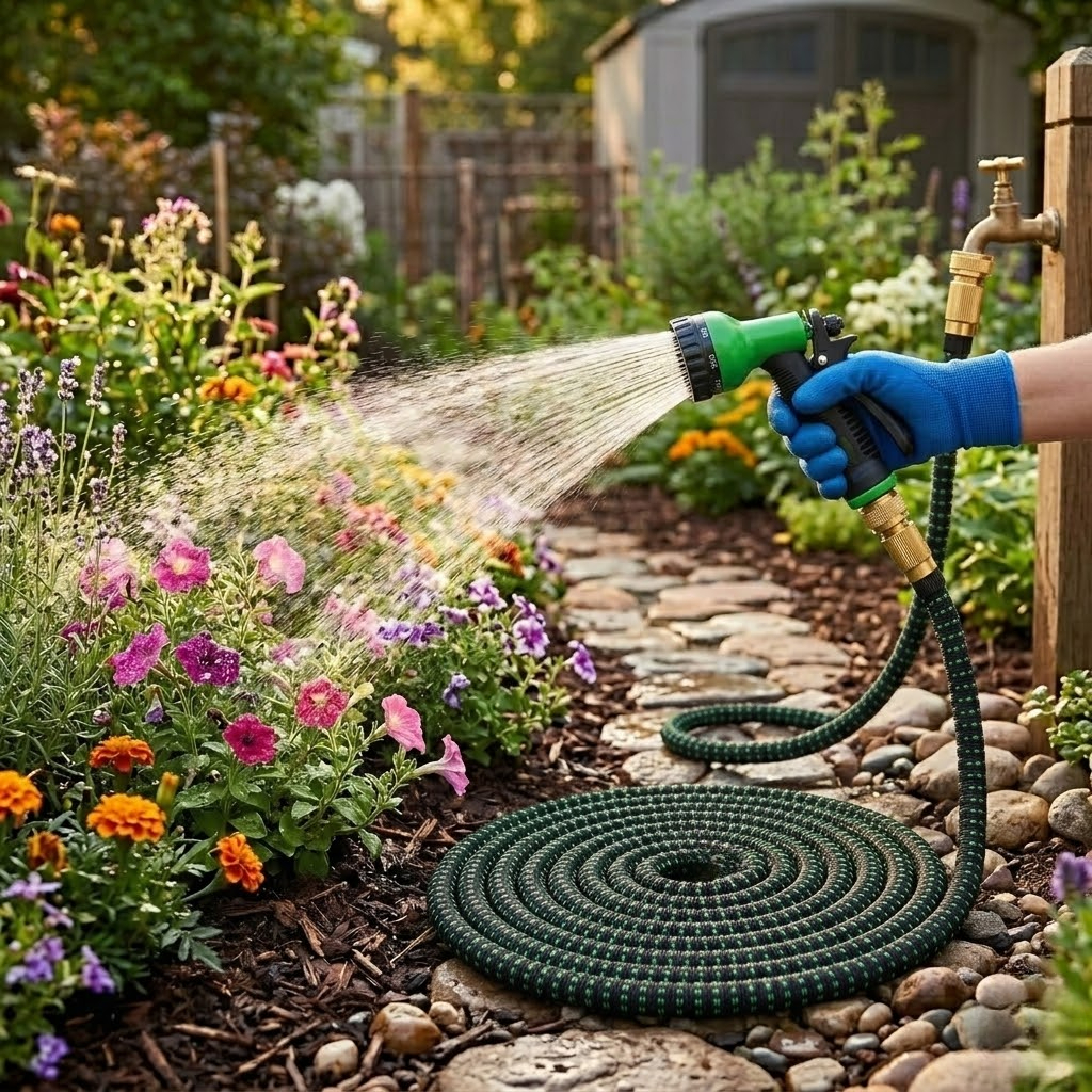 1 Piece Expandable Garden Hose With High Nozzle For Car Wash And Yard