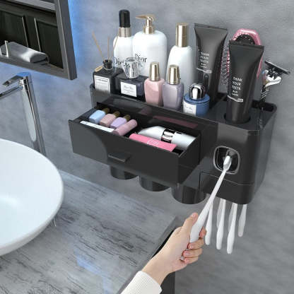 Toothbrush Holders For Bathrooms, Toothbrush Holder Wall Mounted With Toothpaste Dispenser, Large Capacity Tray, Cosmetic Drawer And Brush Slots With Cover Tooth Brush Holder - Grafton Collection