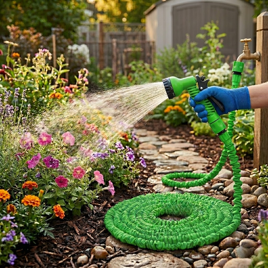 1 Piece Expandable Garden Hose With High Nozzle For Car Wash And Yard