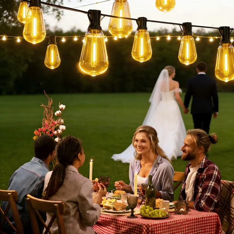 Solar Outdoor String Lights With Dimmable Shatterproof Bulb