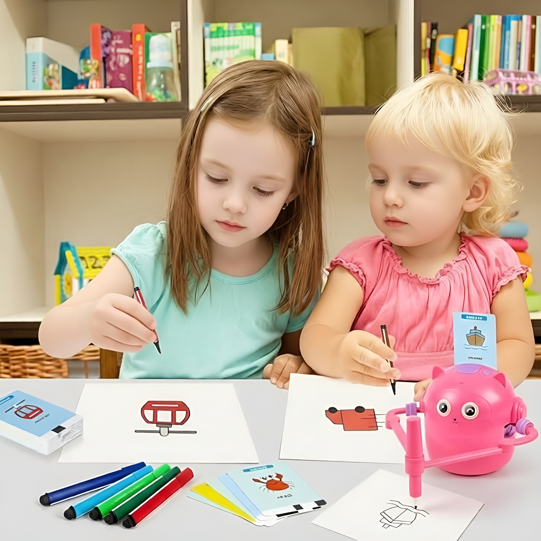 Educational Doodle Robot For Kids With Flash Cards And Markers