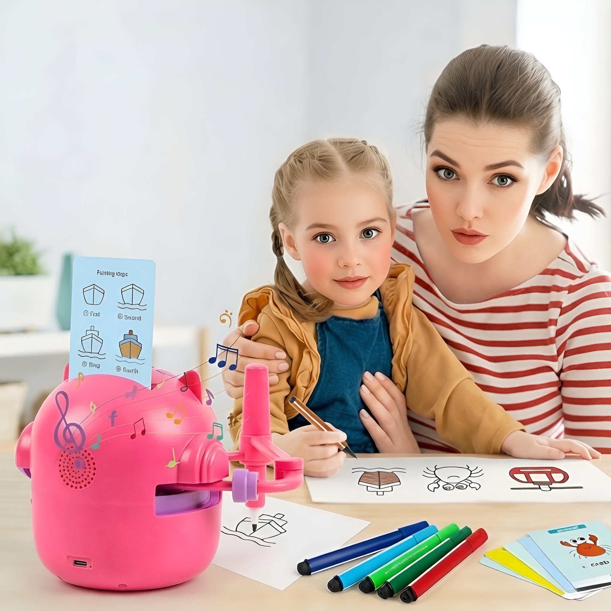 Educational Doodle Robot For Kids With Flash Cards And Markers