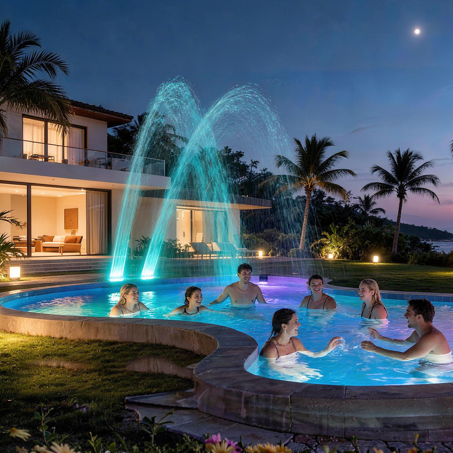 Dual Spray Solar Pool Fountain With Lights
