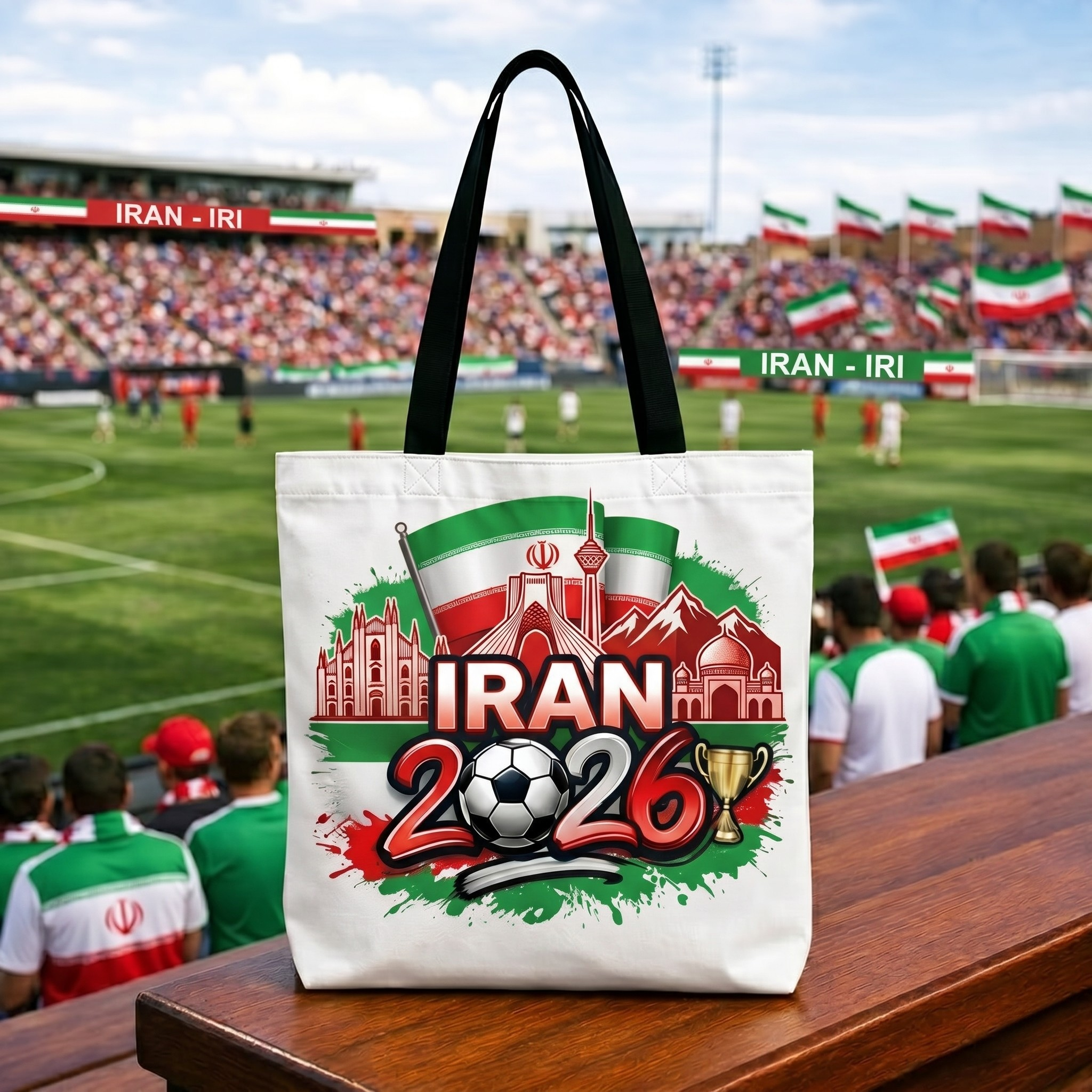 World Cup 2026 Iran Graphic Printed Football Supporter Tote Bag