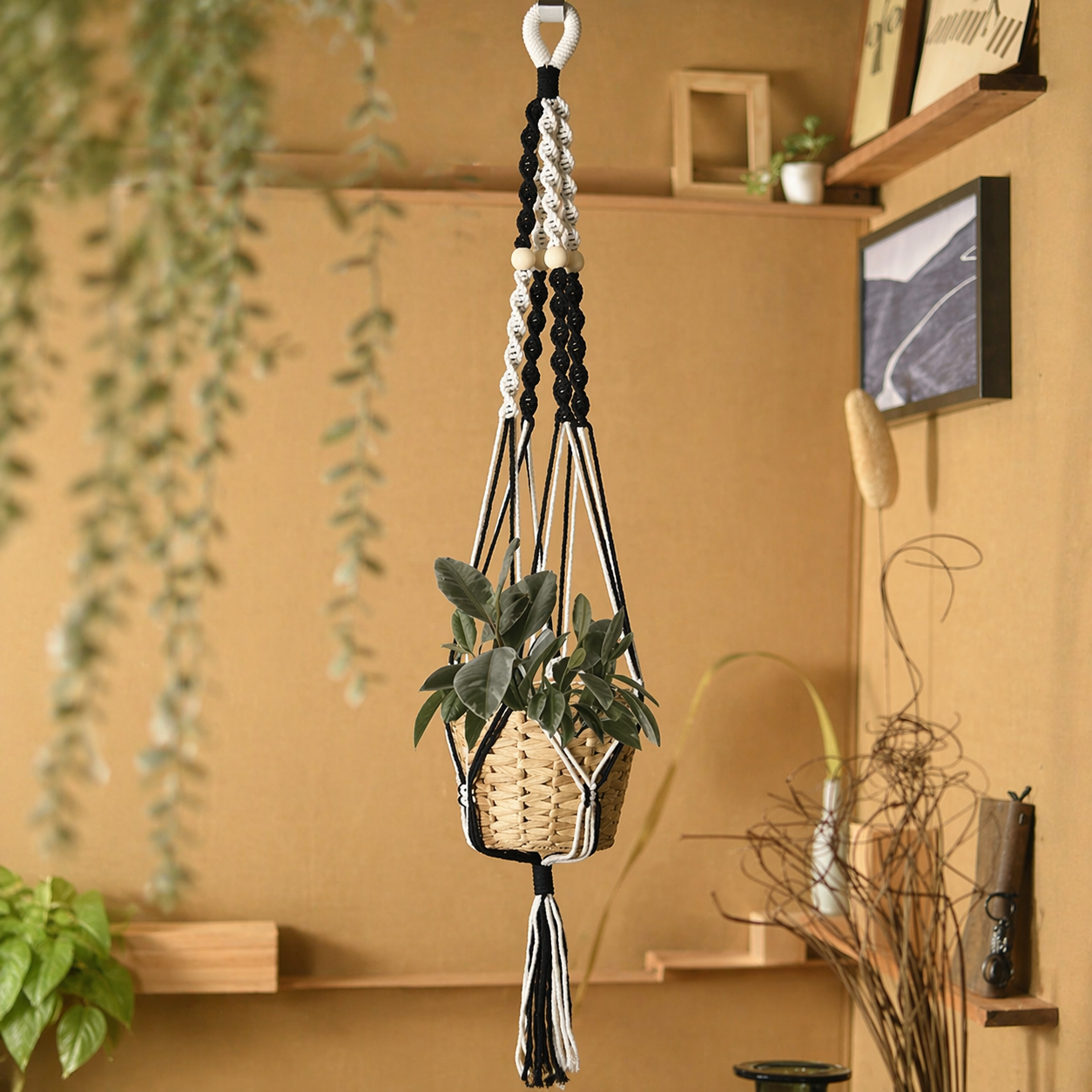 Handmade Macrame Boho Multifunctional Plant Holder With Tassel Decor