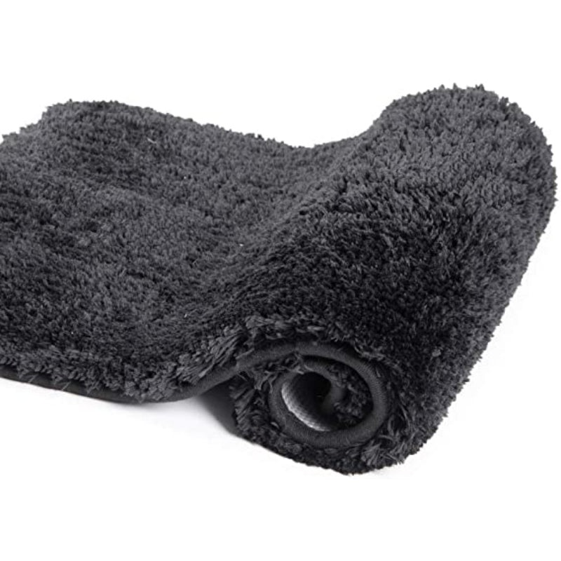 Black Bathroom Rug Non Slip Bath Mat - Water Absorbent Soft Microfiber Shaggy Bathroom Mat Machine Washable Bath Rug for Bathroom Thick Plush Rugs for Shower - Grafton Collection