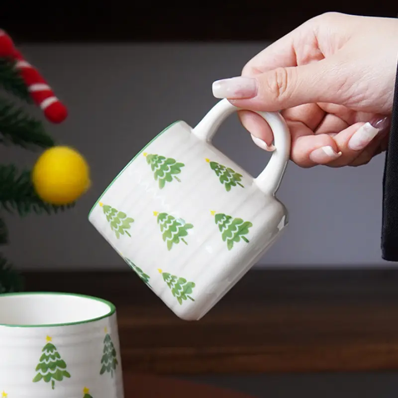 Striped Embossed Christmas Ceramic Coffee Mug