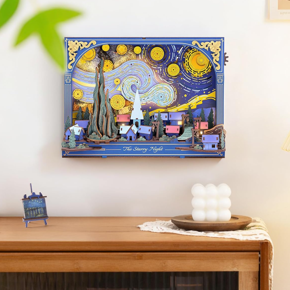 3D Wooden Starry Night Puzzle With LED Light DIY Model Kit