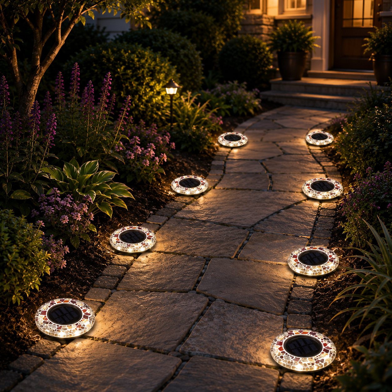 Waterproof Solar LED Mosaic Disk Design Lights For Pathway Decoration