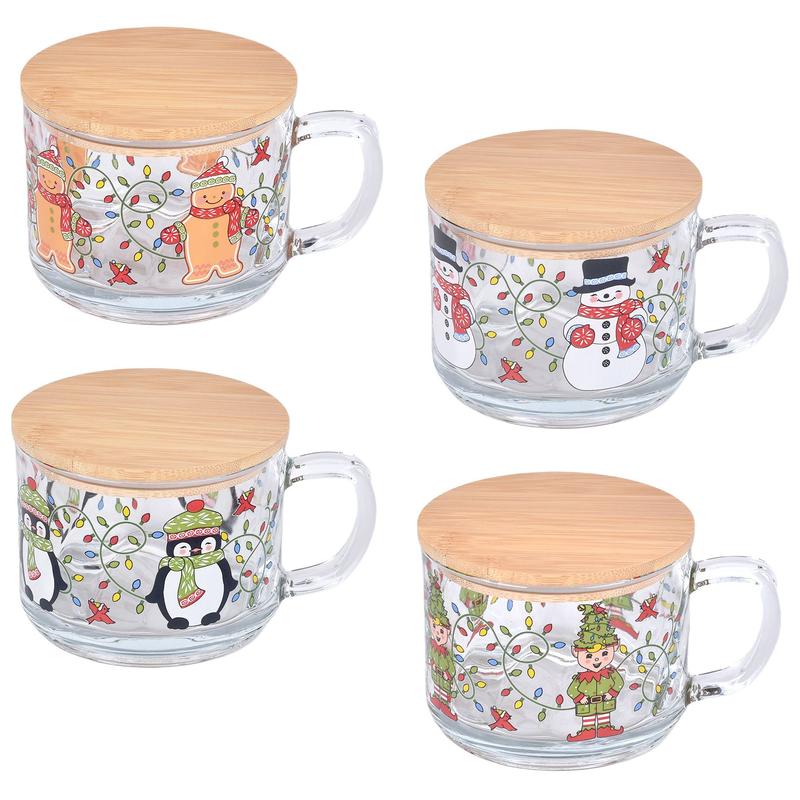 Set Of 4 16oz Seasonal Christmas Glass Mugs