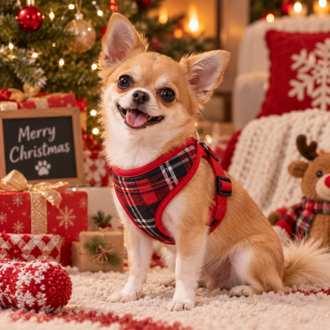 Christmas Themed No Pull Reflective Mesh Dog Harness
