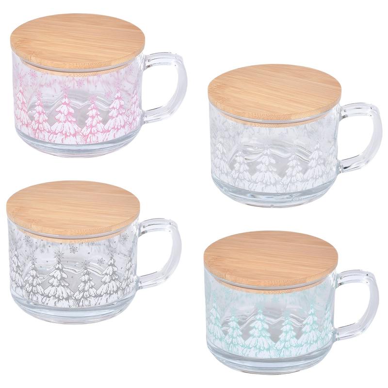 Set Of 4 16oz Seasonal Christmas Glass Mugs