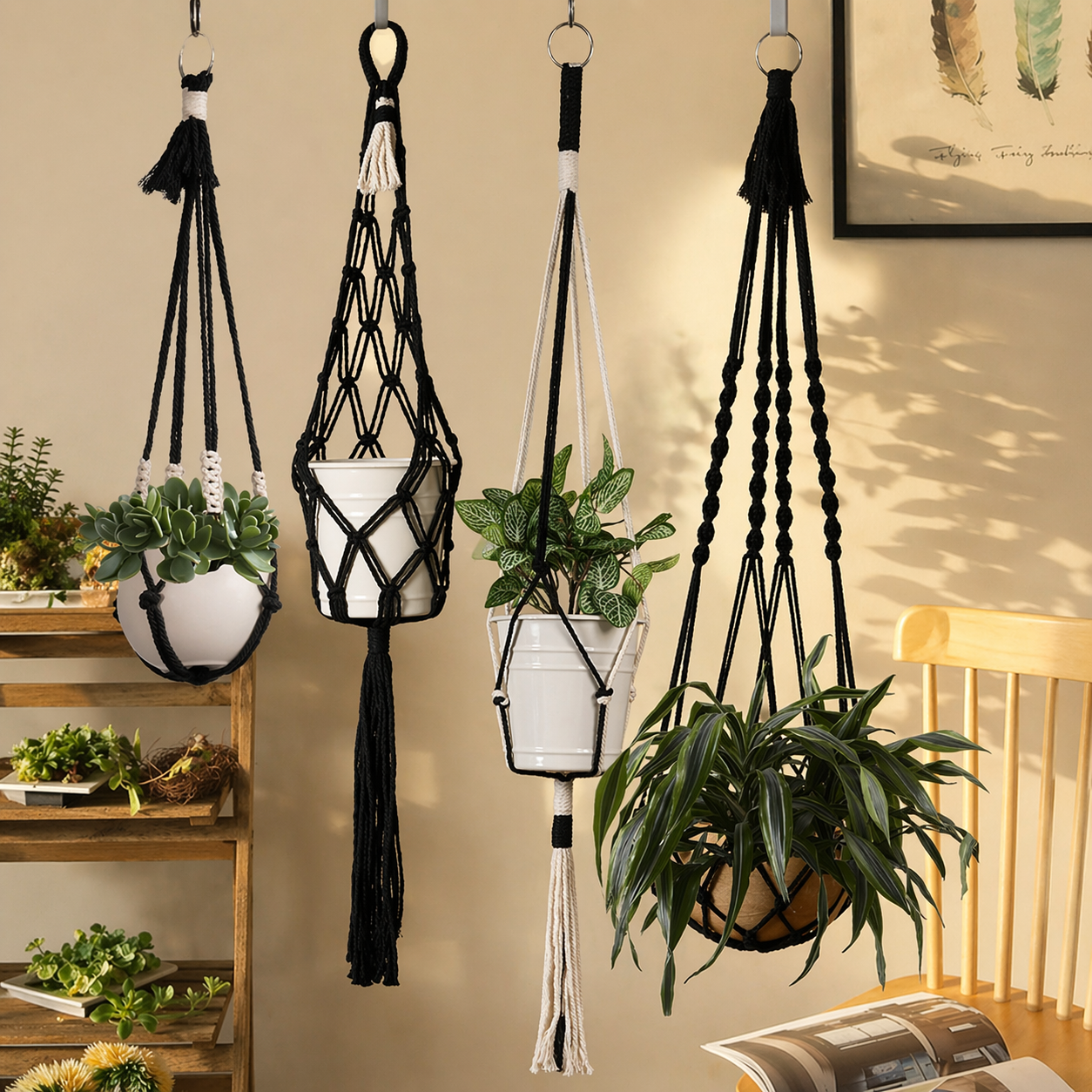 Handmade Macrame Boho Multifunctional Plant Holder With Tassel Decor