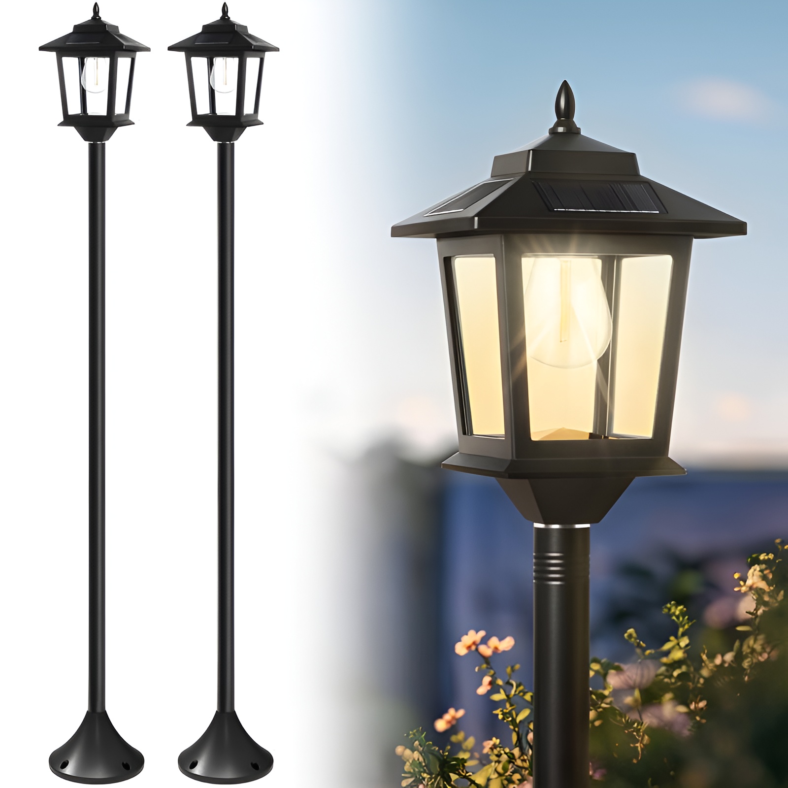 Pack Of 2 Solar Lamp Post Lights For Outdoor Lighting 