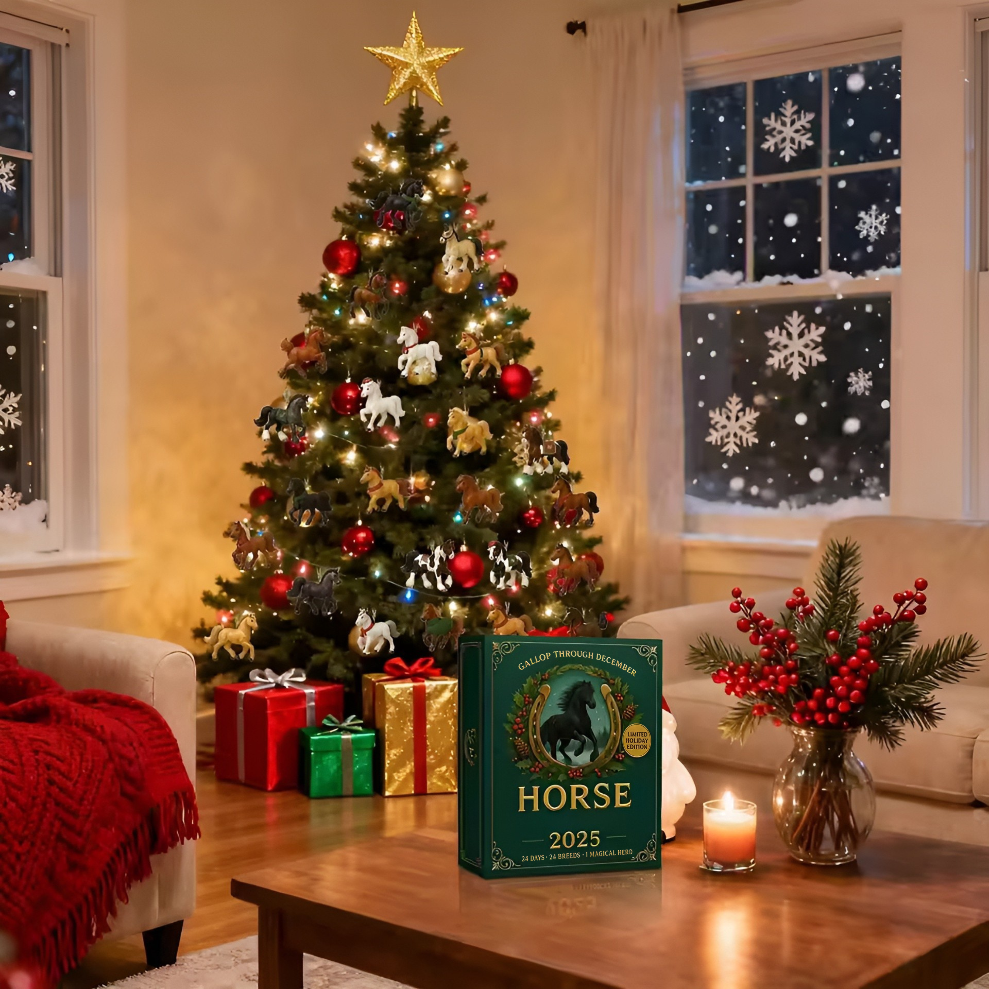 Christmas Calendar Advent 2D Christmas Tree Decorations Horse Pendant 2025