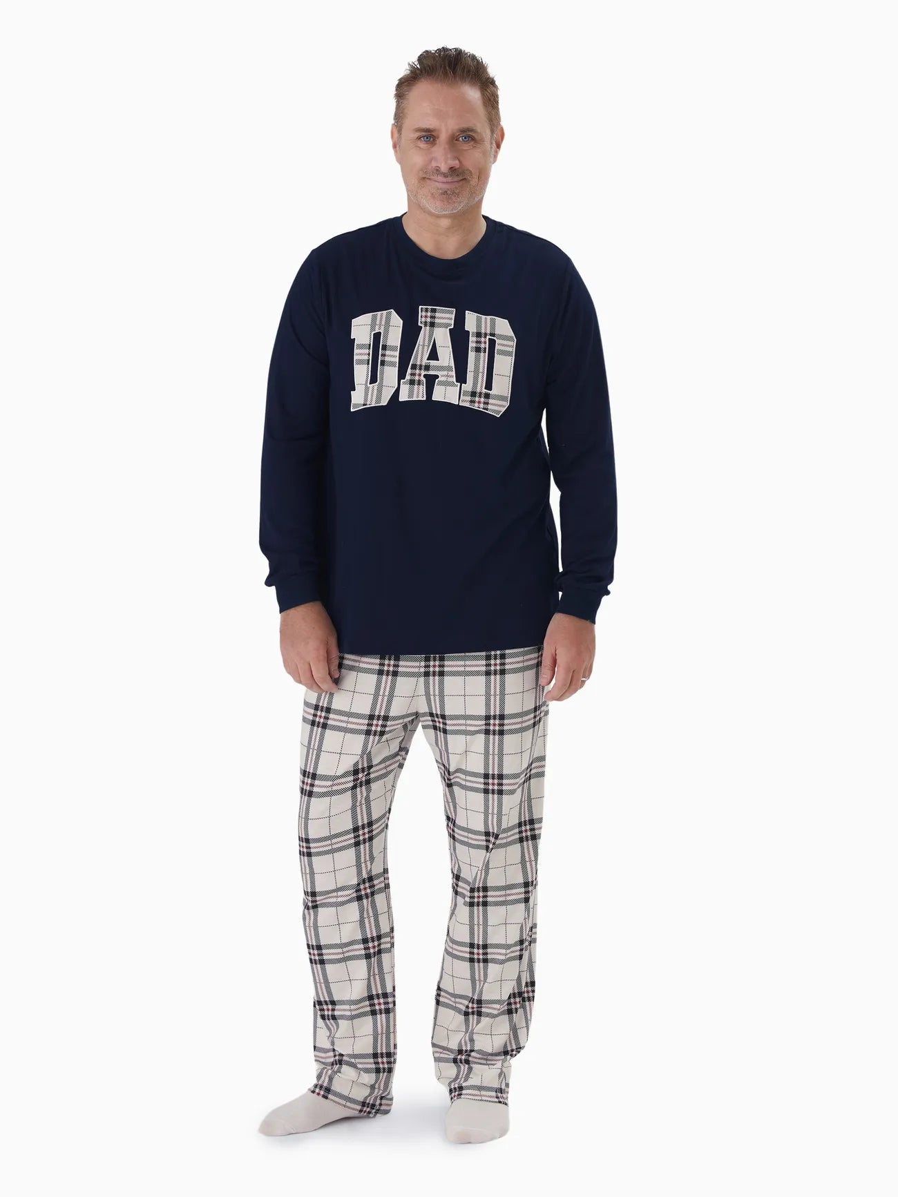Family Matching Plaid Letter Print Pajamas Sets Men