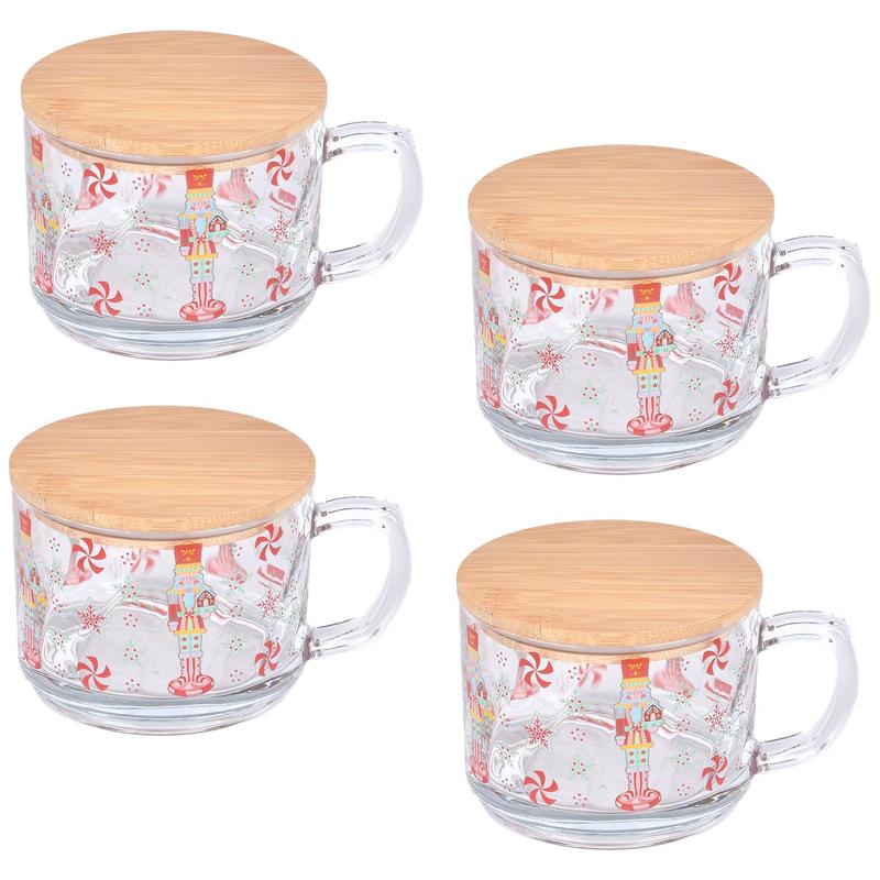Set Of 4 16oz Seasonal Christmas Glass Mugs