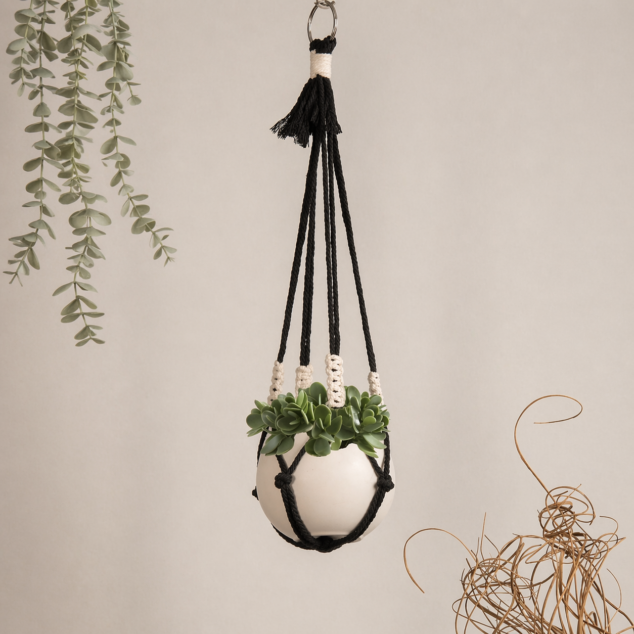 Handmade Macrame Boho Multifunctional Plant Holder With Tassel Decor